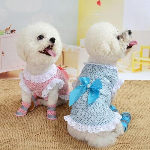 Pet Dog Clothes Summer Cat Clothes Dog Wedding Dress Cotton Lace Flower Dress Big Bow Knot Small And Medium-sized Dog Supplies