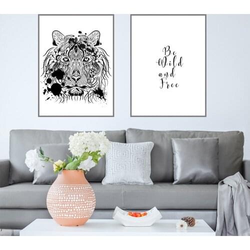 Minimalist Abstract Black and White Lion Canvas Painting Wall Art Nordic Posters and Prints Wall Pictures for Living Room Decor