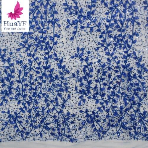 Fashion Net Embroidery Beads Lace Tulle Fabrics With Pearls And Sequins HY1289