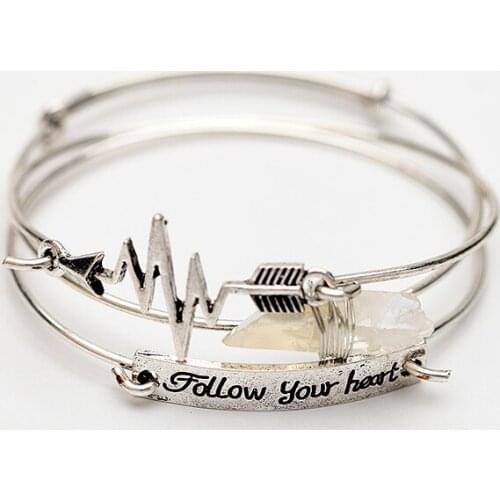 Fashion Follow Your Heart Letter Bangle Stone Open Bracelet Manchette Women Luxury Positive Inspirational Jewelry Accessories