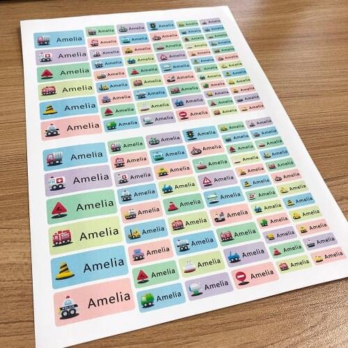 108Pcs Cute Car Pattern Boy Name Stickers Personalized Sticker Customize Decal Waterproof Label School Stationery Tag Sticker