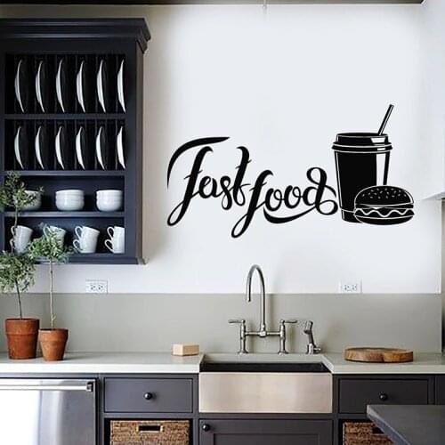 Fast Food Wall Decal Cafe Hamburger Soda Drink Vinyl Window Stickers Restaurant Dining Room Interior Decor Lettering Mural E528