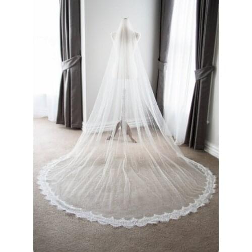 Delicate lace Bridal Veil.One Tier 108" long eyelash lace wedding veil. lace wedding veil for a brides wedding white ivory