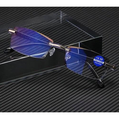 Anti Blue Light Rimless Reading Glasses Women Men Square Frameless Presbyopic Eyeglasses Diopters +1.0 1.5 2.0 2.5 3.0 +3.5 +4.0