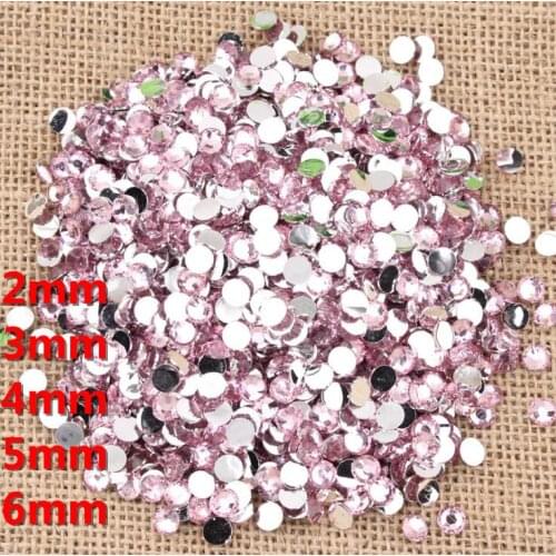 Pink color 2mm,3mm,4mm,5mm,6mm Resin Nail art Rhinestones Flat back Glue on sticker Nail Decoration ,Gel Polish rhinestones