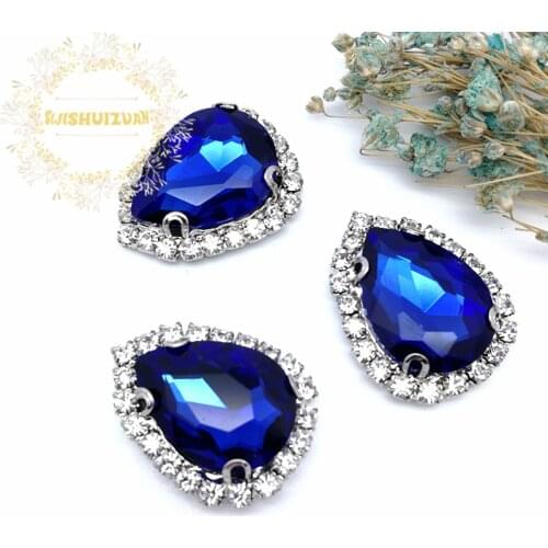 Sapphire blue DR Drill Side Chain Crysta Glass Sewing Rhinestones with Claw DIY Womens Shose and Wedding Dresses