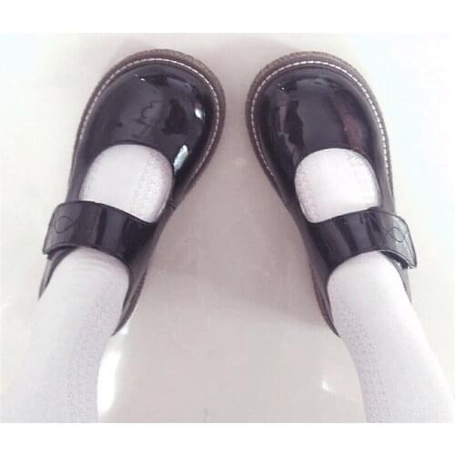 Pu Lolita Shoes Big Round Head Platform Mid Heel 3cm Jk Uniform Shoe Black White Japanese Lovely Woman Kawaii Bow Pearl Cute Cos