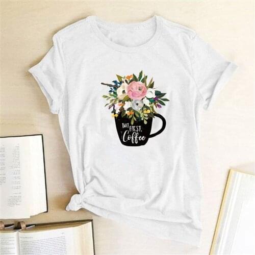 But First Coffee Print T-shirt Women O Neck Summer Tee Shirt Casual Short Sleeve Loose Funny Tops for Women Vetement Femme 2021
