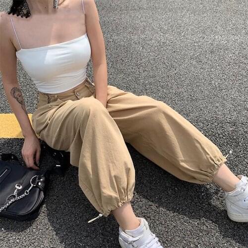 2021 Hot Sale Khaki Oversized Cargo Pants Detached Adjustable Waist Drawstring Streetwear Harajuku Hight Quality Long Trousers