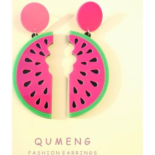 QUMENG 2020 Summer Fashion Acrylic Fruit Watermelon Big Earrings For Women Punk Hip Hop Long Earrings Fashion Party Club Jewelry