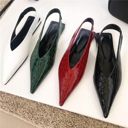 Crocodile Pattern Sandals For Women Outdoor Wear 2021 Summer New Style Baotou Flat Mules Shoes Pointed Toe Lazy Half Slippers