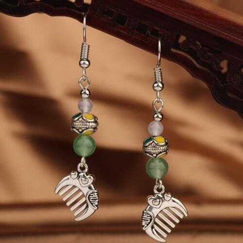 Vintage New Delicate comb Long Drop earrings, nature stones earrings, Ethnic green earrings for women 2020 Jewelry