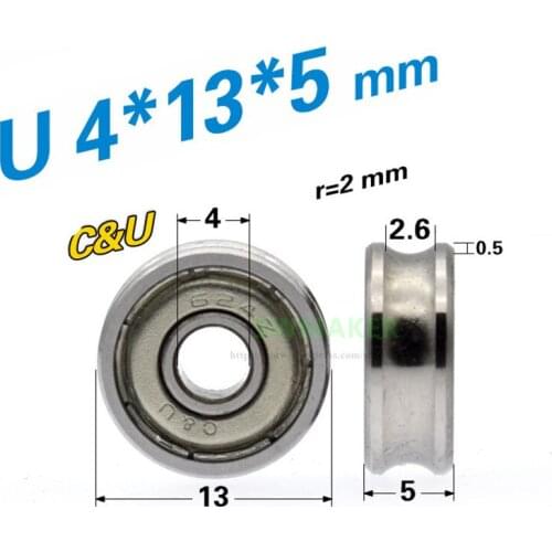 10pcs 4*13*5mm U groove V type concave wheel, humanistic C&U bearing 624ZZ non-standard pulley/crane/guide wheel/rolling wheel