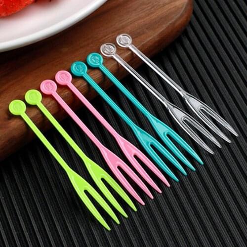 100pcs Fruit Fork Mini Clear Disposable Plastic Forks for Party BBQ Sticks Picks Skewer Set Home Dining Food Cake Fruit Fork