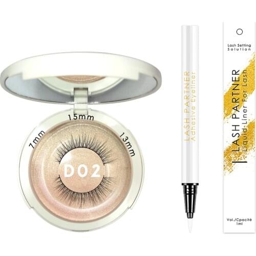 2 Pairs 3D Handmade False Eyelash Makeup Compact Short Natrual Daily Lashes No Magnetic Glue Adhesive Eyeliner Pen Set Tools