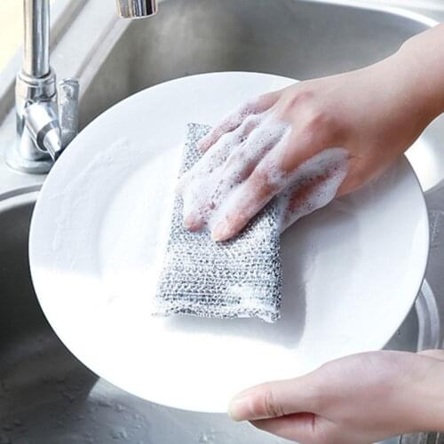 3Pcs/Set Kitchen Scrubbing Sponge Steel Wire Dish Brush Heavy Duty Non-Scratch Cleaner Scouring Pads Bathroom Cleaning E56C