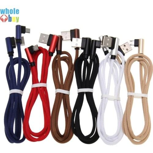 50pcs/lot 0.25m 1m 2m 3m 2side 90degree Elbow Fabric Micro usb 5pin 8pin Type C Data Sync Charger Cable for Iphone Xr Samsung