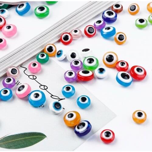 50pcs/lot Mixcolor 8/10mm Oval Beads Evil Eye Resin Loose Spacer Beads for Jewelry Making Accessories DIY Bracelet Beads