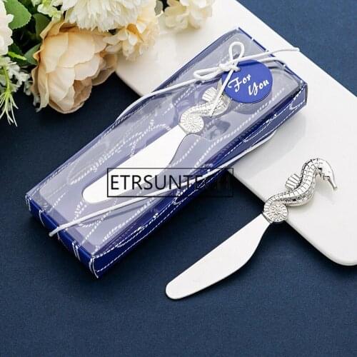 50pcs Alloy Sea Horse Spreader Butter Knife Cream Spatula Gift Box Birthday Wedding Party Favors
