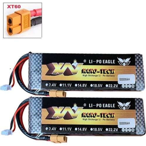 7.4V 5300mAh 35C 2S Lipo Battery (2 Packs) XT60 Replacement Parts For Remote Control Speed Brushless Boat