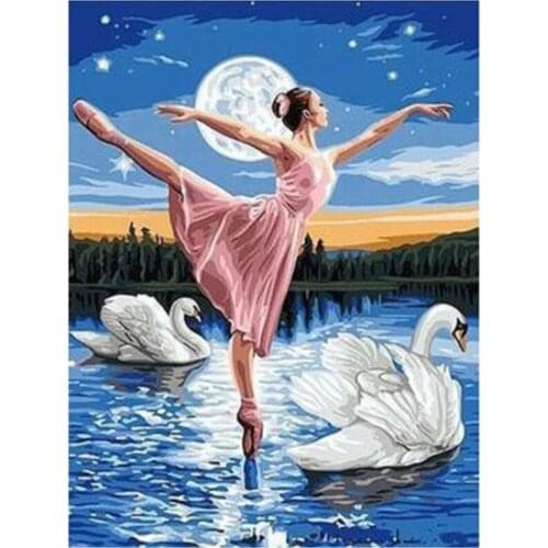 Full Drill 5D DIY Swan Night View Diamond Painting Water Ballerina Embroidery Mosaic Rhinestones Home Decoration XN1259
