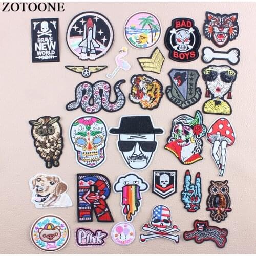 ZOTOONE Iron On Skull Owl Military Patching For Clothes DIY Flower Snake Letter Sequin Patch Applications For Clothes Applique D