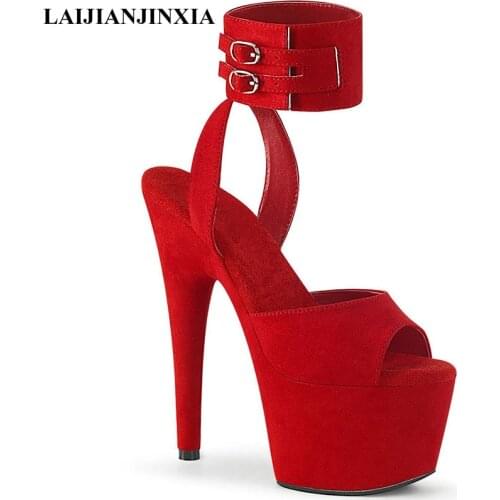 Full Dress Peep Toe Pole Dance Shoes Flock Women Platform Sandals Concise High Stripper Heels Sexy Fetish Nightclub Models Shoes