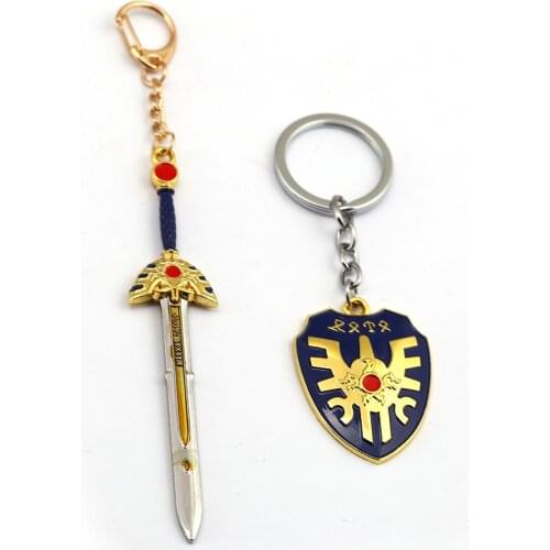 Game DRAGON QUEST Keychain Dragon Warrior Kuesuto Key Ring Metal Sword Shield of Road Key Chain Gift for Men Jewelry Chaveiro