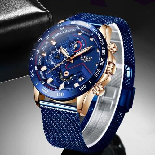 LIGE Fashion New Mens Watches Brand Luxury WristWatch Quartz Clock Blue Watch Men Waterproof Sport Chronograph Relogio Masculino