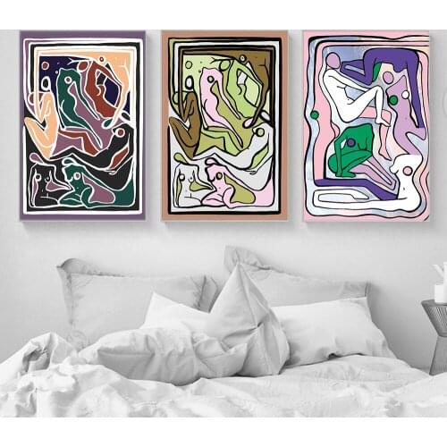 Ecstatic Nudes Abstract Woman Body Poster Lilac Green Canvas Print Nordic Style Color Wall Art Pictures Livingroom Bedroom Decor