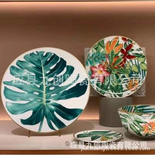 European model room decoration coffee cup dish set Mug dessert cake plate Tropical rainforest style