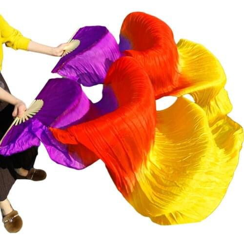 Hot selling 100% Real Silk Veils 1 Pair handmade high Quality Silk Belly Dance Fan wholesale Size and color can be customized