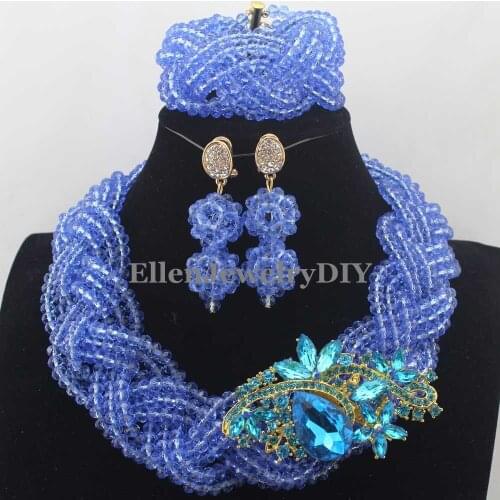 2019 African Beads Jewelry Set nigerian wedding bridal Crystal Beaded Necklace Set African style Statement jewelry set W13017