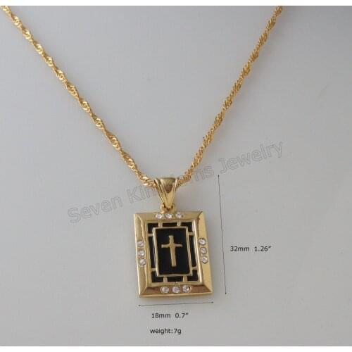 /Min order 10$/Can Mix Design/- YELLOW GOLD GP 18" TWIST WATER WAVE NECKLACE&JESUS CROSS GOD PENDANT CZ STONE BLACK ENAMEL