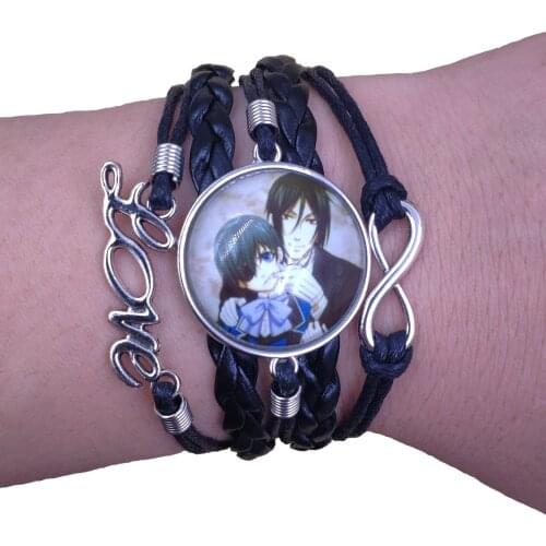 18 Styles Multilayer Infinity Anime Leather Bracelet Black Butler Sebastian Love Time gem Handmade Retro Drop Shipping HZS