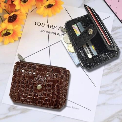Fashion Short Wallet Solid Color Buckle Zipper Coin Purse Leopard Crocodile Pattern ID Neutral Business Card Holder Clutch