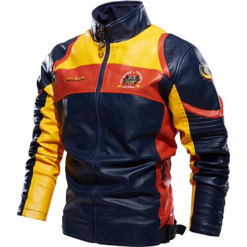 Fall 2021 Motor Leather Jacket Men Autumn Winter Fleece Colorful Motorcycle Jacket Men Vintage Biker Leather Jackets and Coats