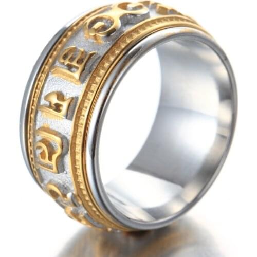 Silver color Mantra rotatable ring men titanium steel tide retro domineering personality single index finger ring with jewelry