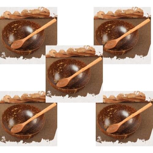 Natural Coconut Bowl set Spoon Fruit Salad Noodle Rice Bowl Wooden handmade crafts coconut Japanese-style Tableware restaurant