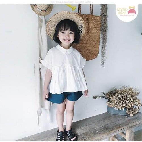 2019 Brand New Girls Fashion Clothing Sets Girls Clothes Kids Clothing Sets Flower Sleeve White shirt Short 2pcs Clothes Suits