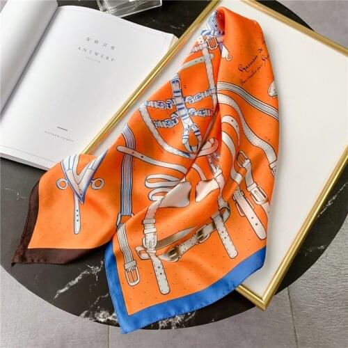 2021 New Square Silk Scarf for Ladies Design Print Shawl Neck Wrap Foulard Hairband Scarves Soft Neckerchief Female Bandana