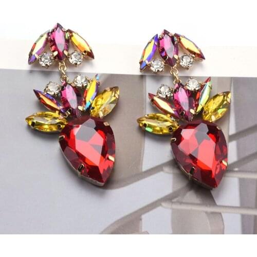 New Trend Rhinestone Multicolor Drop Shape womens Dinner Fashion Statement Earring Accessories