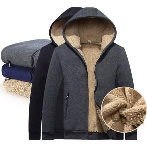 Autumn Winter Wool Hoodies Mens Warm Hoodies Coats Zipper Fleece Hooded Overcoat Male Warm Streetwear