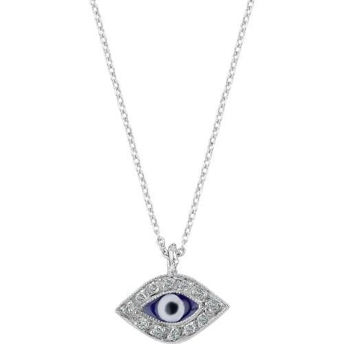 18K Gold Natural Diamond Evil Eye Necklace PKLY028