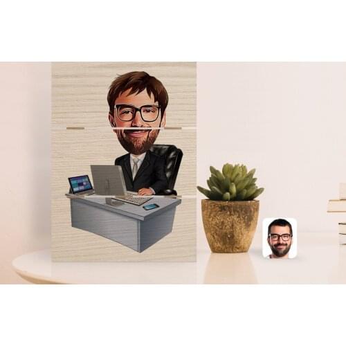 Personalized Men 'S General Manager Caricature Of Authentic Desktop Wood Pallet Çerçeve-1