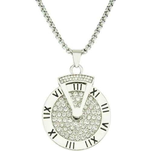 Fashion personality Hip-hop pendants full diamond roman numerals turntable pendants come and go necklace for women