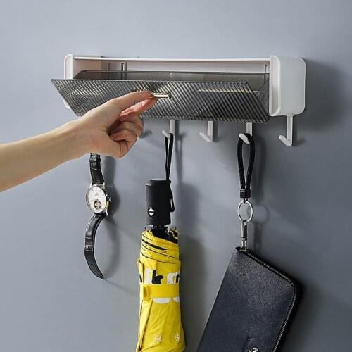 Punch-free Storage Rack with Hooks Kitchen Shelves Organizer with Pull-out Drawer Dustproof Household Item Bathroom Accessories