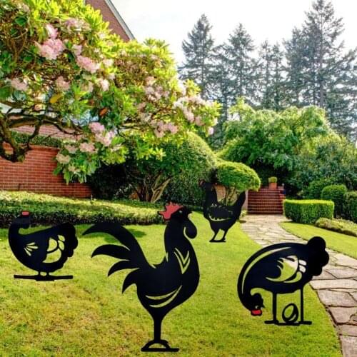 Hollow Wrought Metal Rooster Black White Chicken Gardens Yard Ornaments Steel Cockerel Garden Decoration Farm Animals Home Decor