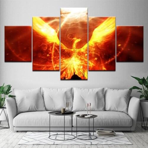HD Poster Canvas Home Decorative Modular Picture 5 Pieces Oil Painting Fire Phoenix Framework Wall Art Prints For Living Room