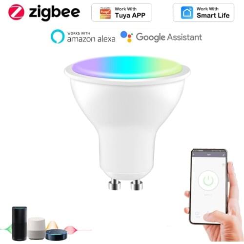 Dimmable Gu10 WiFi Smart Light LED Bulb Tuya ZigBee Smart Life 4WRGB+CW App Remote Voice Control Work with Alexa Google Home